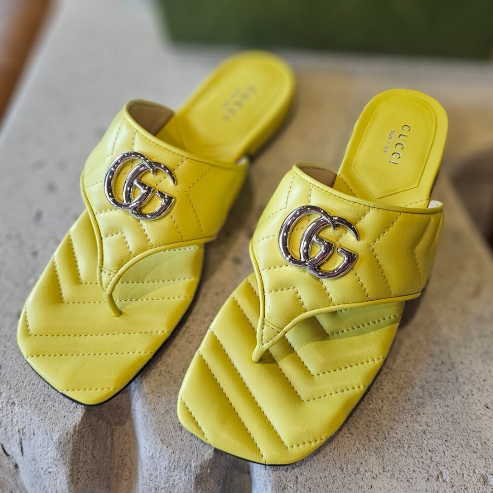 Gucci Double G Thong Sandal 771585 BK060 - 7212 Yellow Leather Size 37 New Women